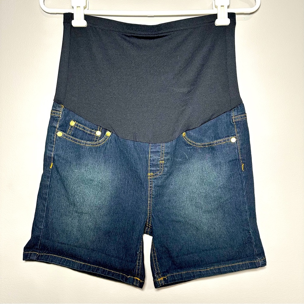 Times Maternity | Dark Wash Jean Shorts w/ Stretchy Belly Band | Size M